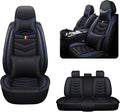 MVRVMV Seat Covers for Ford Maverick 2022-2026, Waterproof Leather Auto Seat Cover with 2* Neck Pillow and 2* Lumbar Support (5 Seat Luxury,Black-Blue)