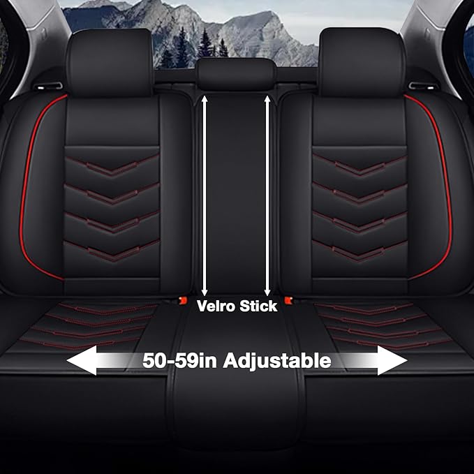 MVRVMV for Ford Expedition 2007-2026 Seat Covers, Waterproof Leather Seat Cover (5 Seat Standard,Black-Red)