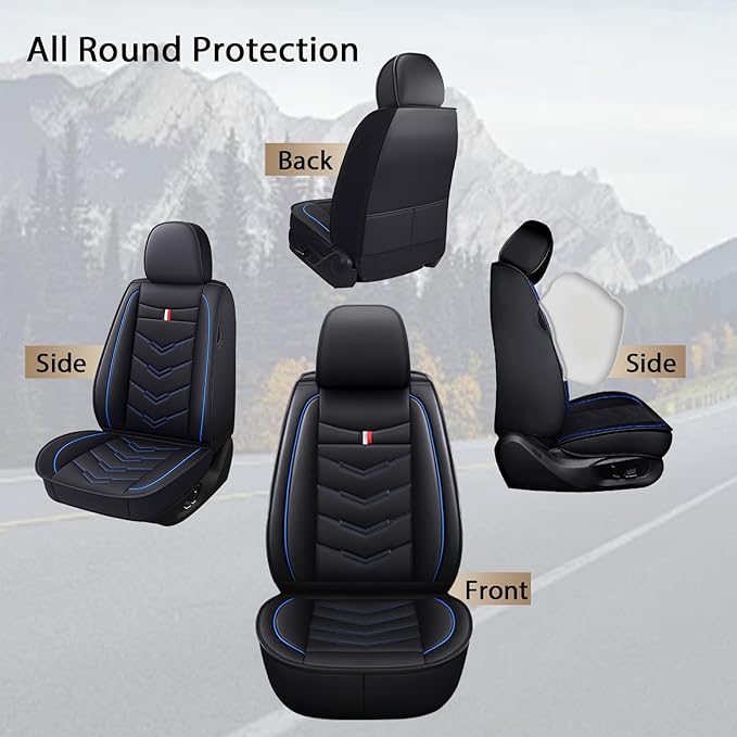 MVRVMV Seat Covers for Ford Explorer 2007-2026, Waterproof Leather Auto Seat Cover (5 Seat Standard,Black-Blue)