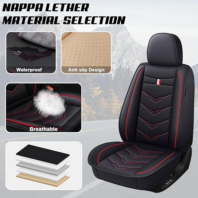 MVRVMV for Ford F-350 2010-2026 Seat Covers, Waterproof Leather Seat Cover (5 Seat Standard,Black-Red)