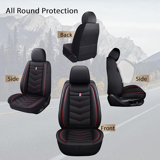 MVRVMV for Ford Maverick 2022-2026 Seat Covers, Waterproof Leather Seat Cover (5 Seat Standard,Black-Red)