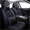 MVRVMV Seat Covers for Ford Bronco 2021-2026, Waterproof Leather Auto Seat Cover with 2* Neck Pillow and 2* Lumbar Support (2 Seat Luxury,Black-Blue)
