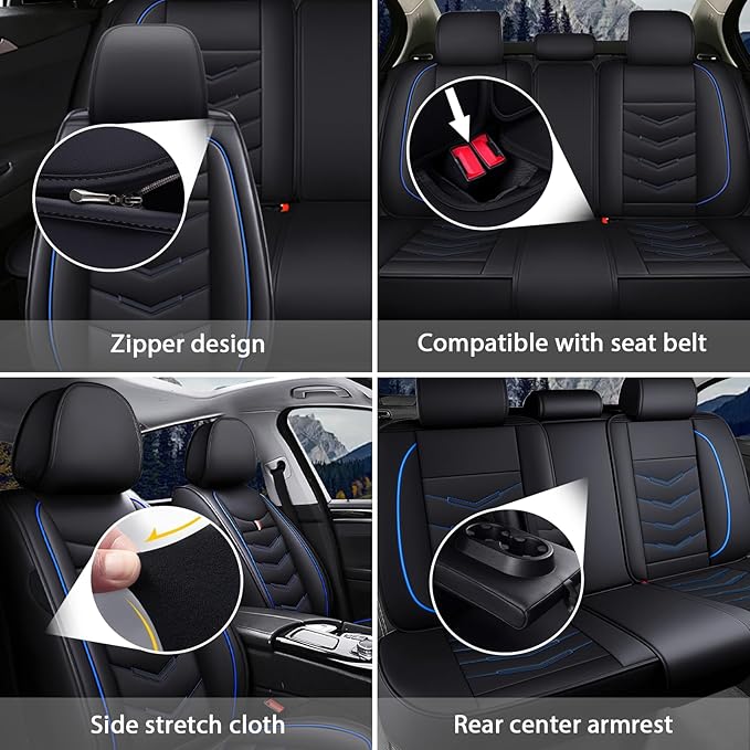 MVRVMV Seat Covers for Ford Bronco 2021-2026, Waterproof Leather Auto Seat Cover (2 Seat Standard,Black-Blue)