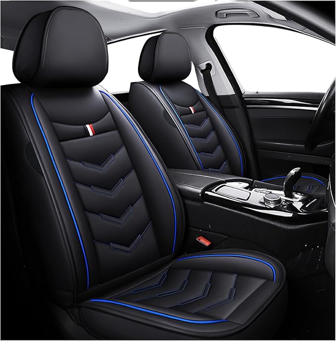 MVRVMV Seat Covers for Ford Escape 2005-2026, Waterproof Leather Auto Seat Cover (2 Seat Standard,Black-Blue)