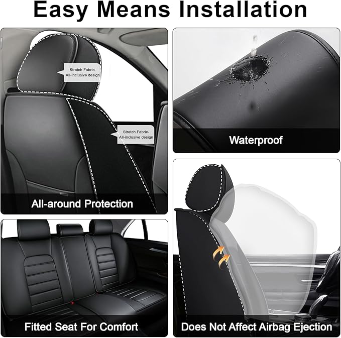 AREKA 5 Seat Covers for Honda Civic 2002-2026 Breathable Car Seat Covers,Anti-Slip Waterproof Car Seat Protectors with Airbag,Automotive Vehicle Cushion with Storage Pockets (Standard,Black)