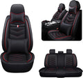 MVRVMV for Ford F-250 2010-2026 Seat Covers, Waterproof Leather Seat Cover with 2* Neck Pillow and 2* Lumbar Support (5 Seat Luxury,Black-Red)