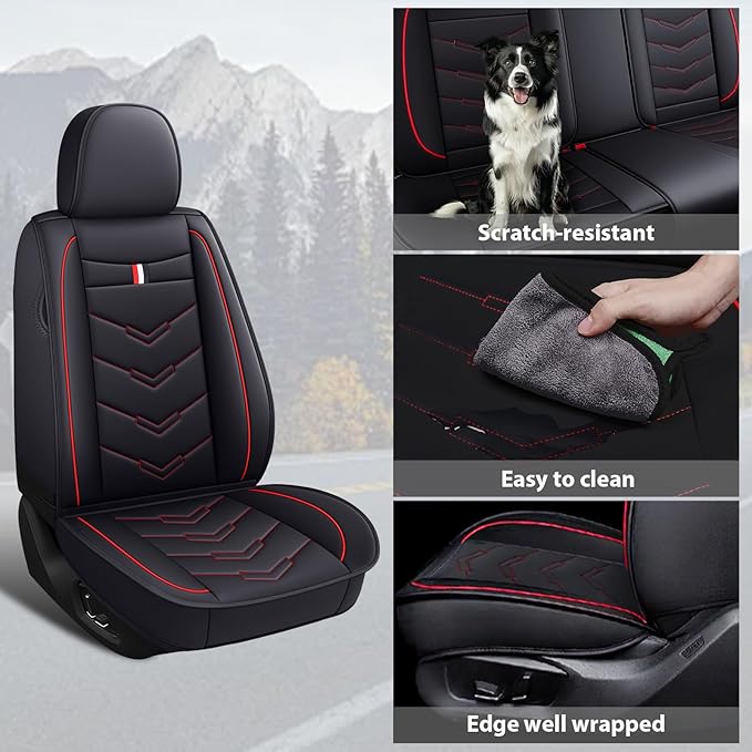 MVRVMV for Ford Bronco 2021-2026 Seat Covers, Waterproof Leather Seat Cover (5 Seat Standard,Black-Red)