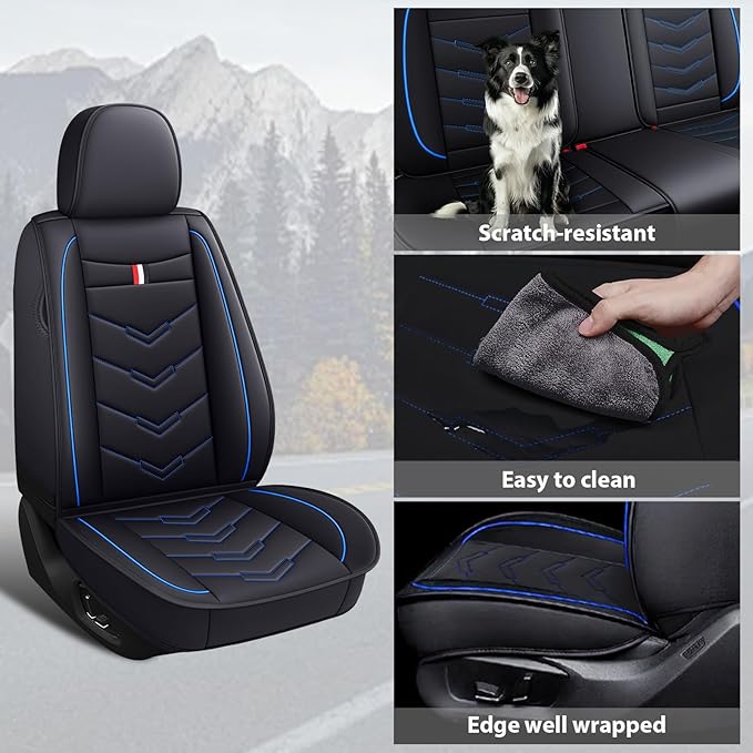 MVRVMV Seat Covers for Ford Maverick 2022-2026, Waterproof Leather Auto Seat Cover (5 Seat Standard,Black-Blue)