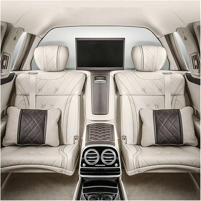 Luxury NAPPA Headrest Compatible For Mercedes Maybach S-Class Leather Lumbar Pillows Car Neck Travel Seat Cushion Support Car Accessories(8 Wire WHITE Right)
