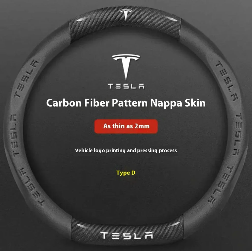 Tesla Carbon Fiber Leather Steering Wheel Cover